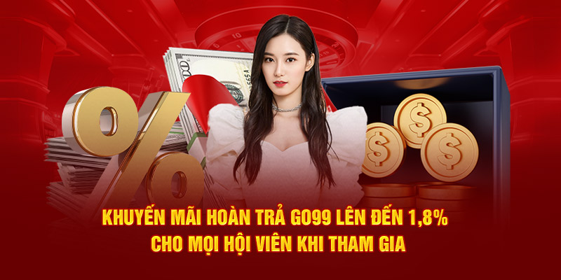 Khuyến mãi hoàn trả Go99 lên đến 1,8% cho mọi hội viên khi tham gia